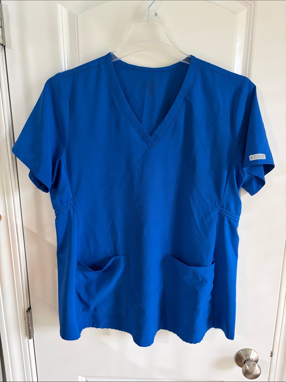 Med Couture Blue V-Neck Short Sleeve Maternity Scrub Top